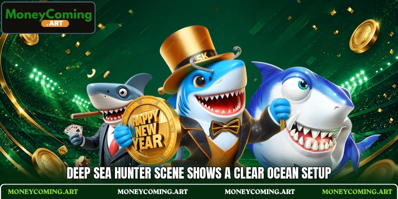 Deep Sea Hunter scene shows a clear ocean setup Deep Sea Hunter scene shows a clear ocean setup