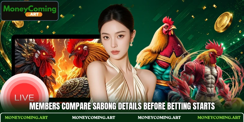 Members compare sabong details before betting starts
